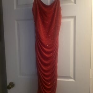 Elegant Red Rhinestone Accent Evening Dress